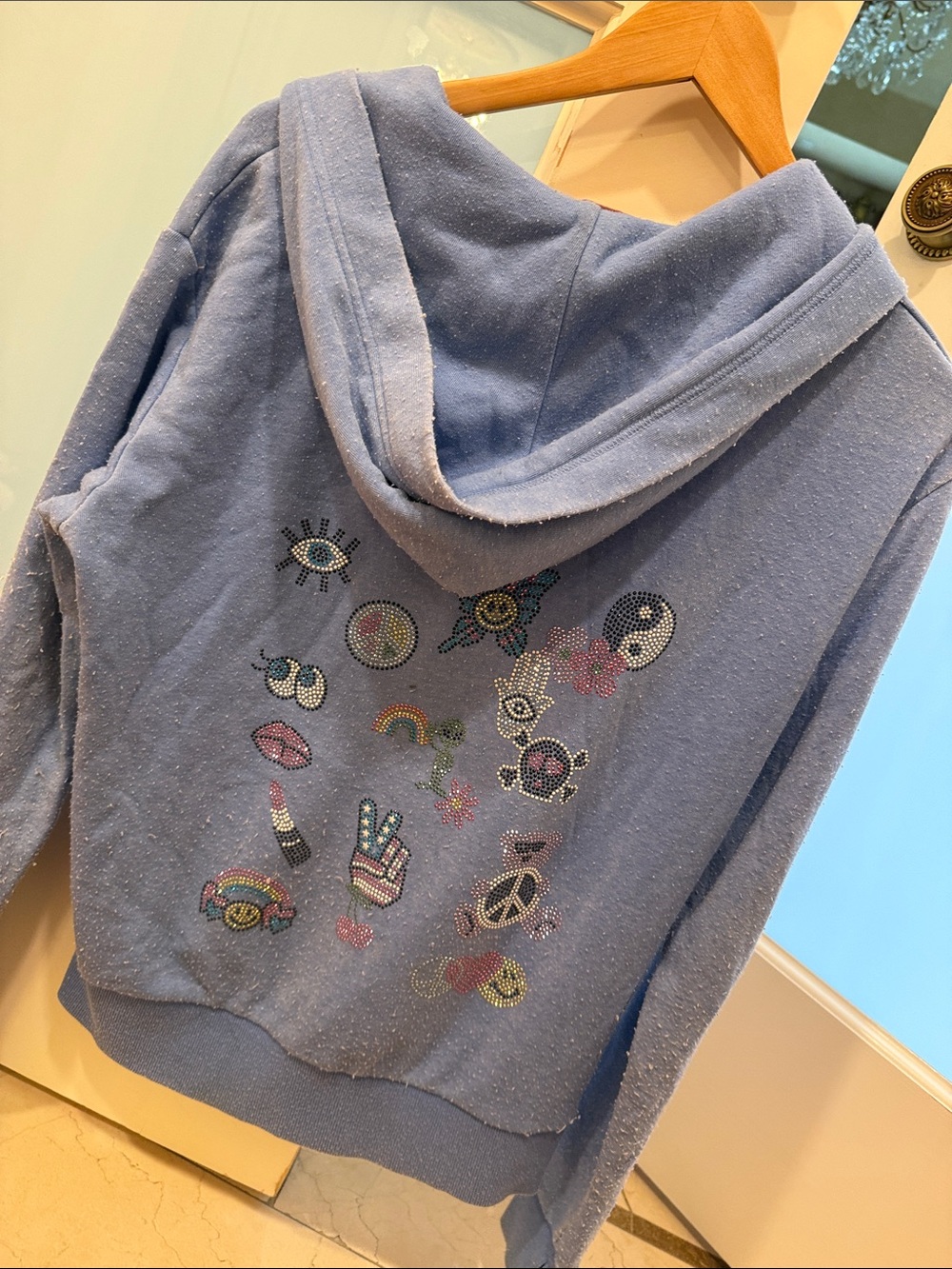 Butter Light Blue Kids Hoodie with Colorful Patch Motifs